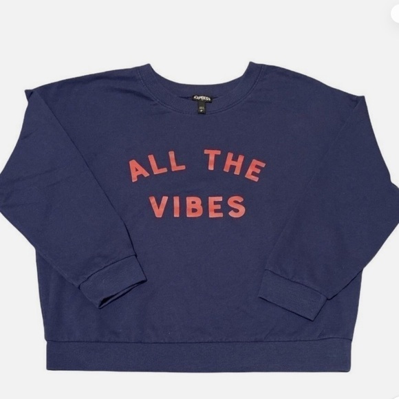 Express Tops - Express Navy Sweatshirt with Red Text